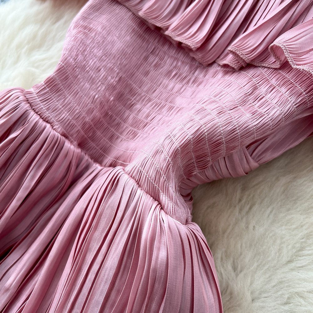 French Style Off-Shoulder Spaghetti Strap Dress Korean Waist Cinching Summer Elegant Long Dress for Vacation_ecoleips.com
