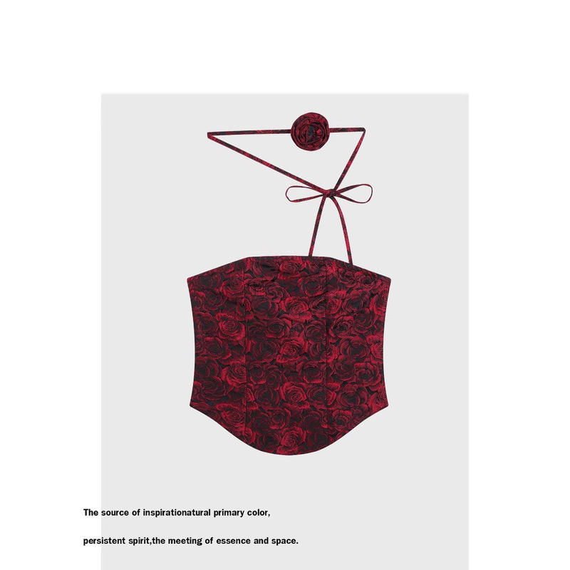 2025 Korean style retro rose inside and outside beautiful pure hot girl design music festival waist tube top 2025 Korean style retro rose inside and outside beautiful pure hot girl design music festival waist tube top