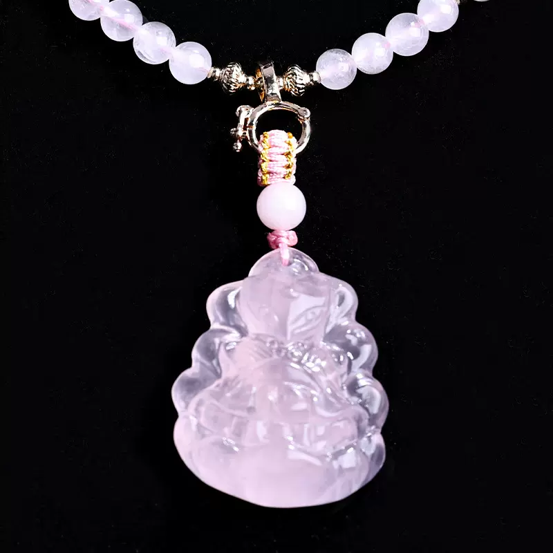 天然马粉水晶狐狸吊坠娘娘狐项链一物一图粉原创设计粉色水晶吊坠