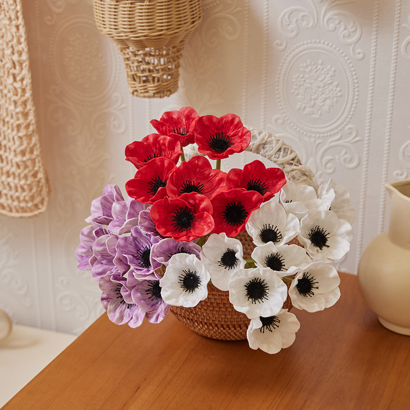 Pu Mini Poppy Flower Artificial Flower Arrangement Prop for Photo Shoots, Living Room and Bedroom Decoration Ornament
