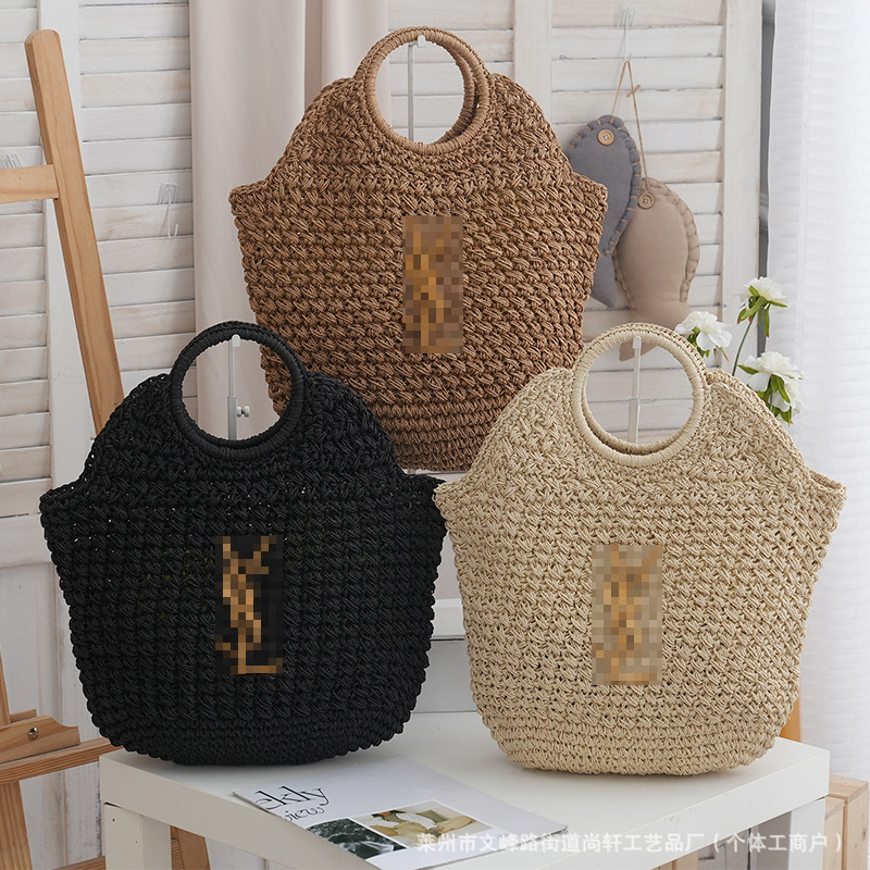 Fashion Women's Handbag Straw Wided Bag Round Handbag Instagram Style Paper Rope Straw Wided Bag Vacation Travel All-match