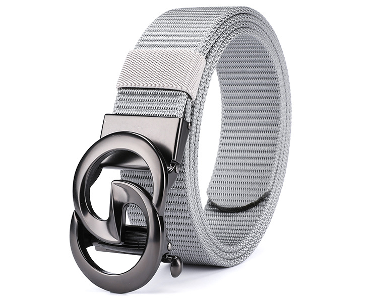 New Men's Automatic Buckle Canvas Belt Without Holes Thickened Nylon Waist Belt Simple Casual and Versatile for Business The Belt Can Be Cut Short_voghion.com