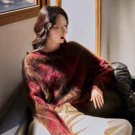 秋冬新款菱形格圆领针织毛衣宽松圆领套头衫上衣女图片色均码无袖