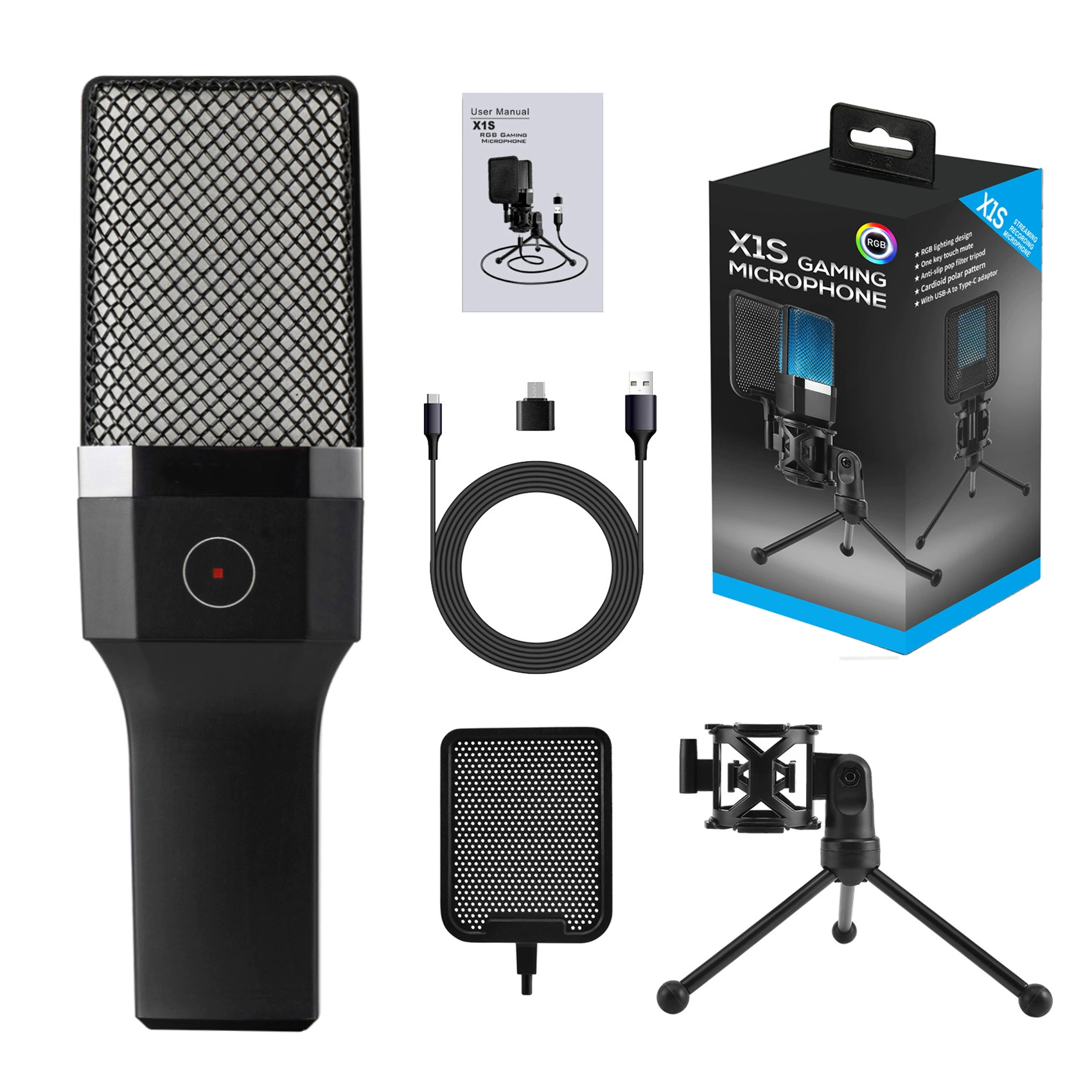Конденсаторный микрофон X1S, USB-A/USB-C и 3,5 мм, кардиоид, 16-бит, кабель 1,5 м