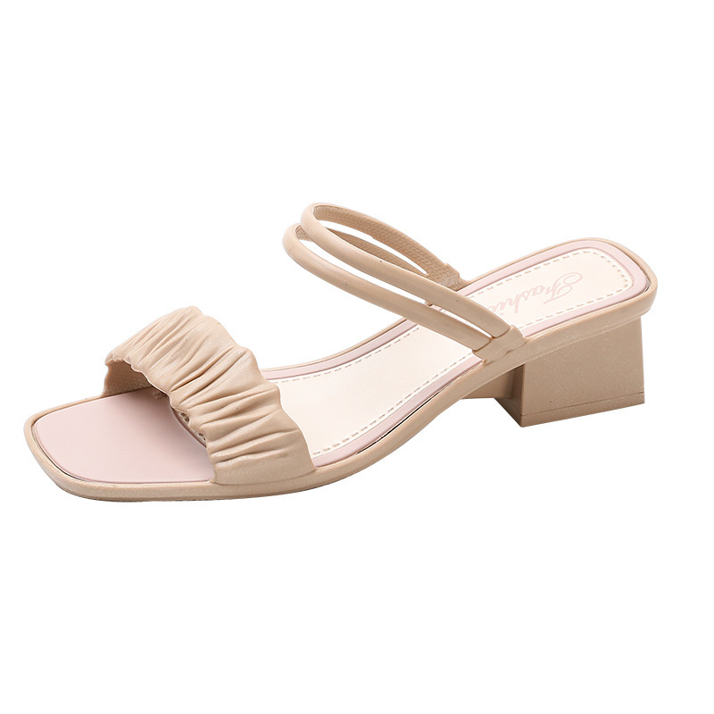 In spring and summer of 2022, slip on lazy half sandals, European and American high-heeled sandals, new lady casual sandals