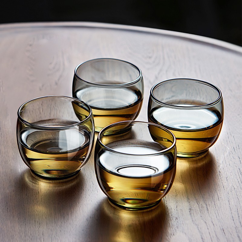 투명 블랙 유리 시음 컵 높은 붕규산 유리 차 작은 찻잔 투명 유리 라운드 작은 찻그릇