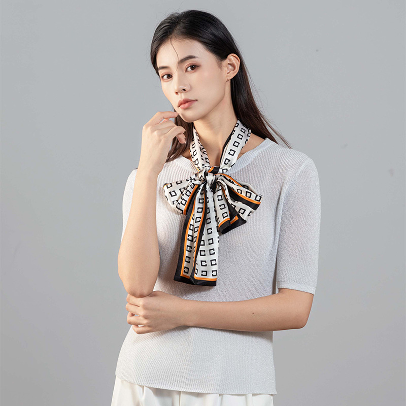 Verano nuevo francés simple bufanda de seda larga de las mujeres del todo-fósforo de la bufanda de cinta de alta calidad delgada bufanda estrecha al por mayor