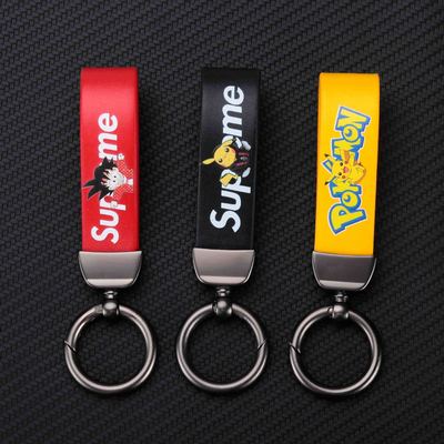 汽车个性潮牌超纤皮黄色招财钥匙扣可定制汽车潮流男女通用钥匙扣