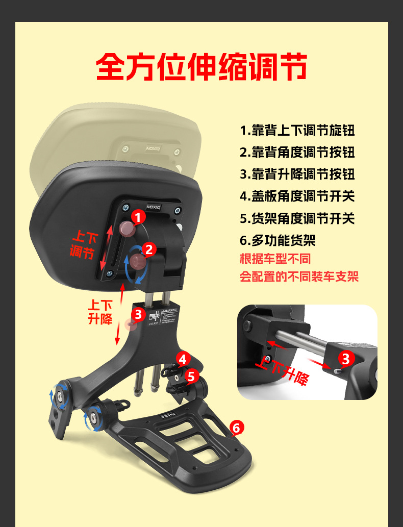 Suitable for Harley 883R, foldable backrest, motorcycle driver and passenger backrest, lumbar support, seat cushion, modification accessories