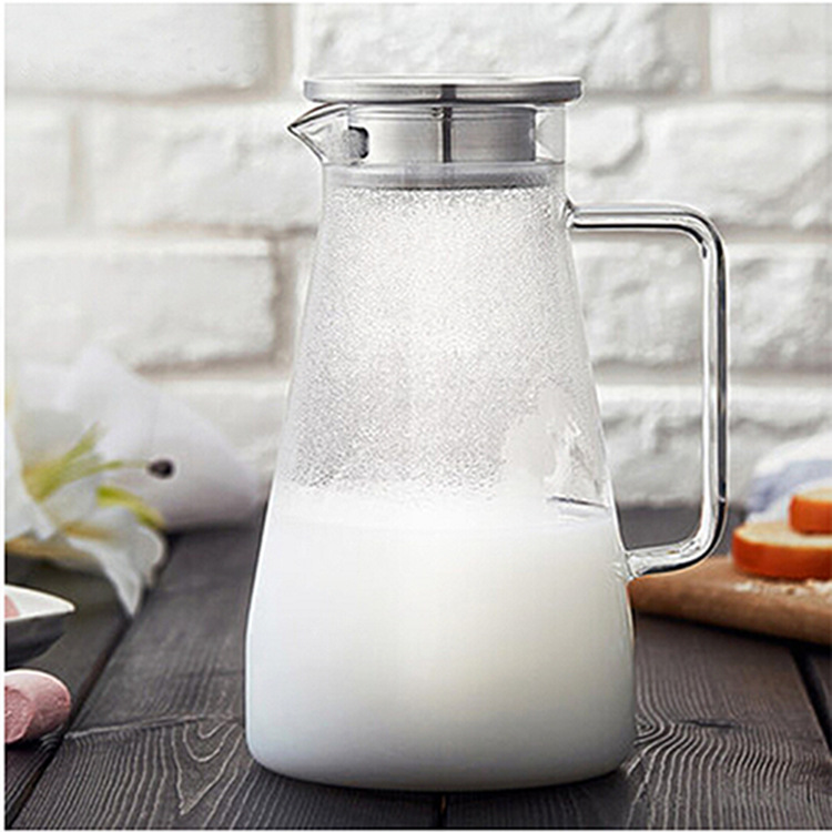 Creativo mango cuadrado vidrio borosilicato botella de agua fría hogar cubierta de acero inoxidable cuatro estaciones olla de gran capacidad jugo botella de agua fría