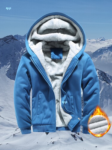 Zip up Slant Pockets Hooded Jacket Casual Thermal Long Cross-border