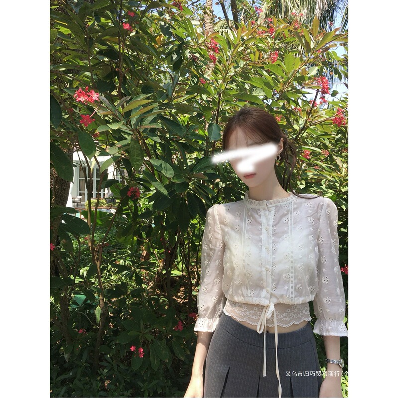 French-Style Design Mid-Sleeve Hollow-Out Top for Women, Summer Lace Camisole Two-Piece Set, Beautiful Photo Shoot Outfit
