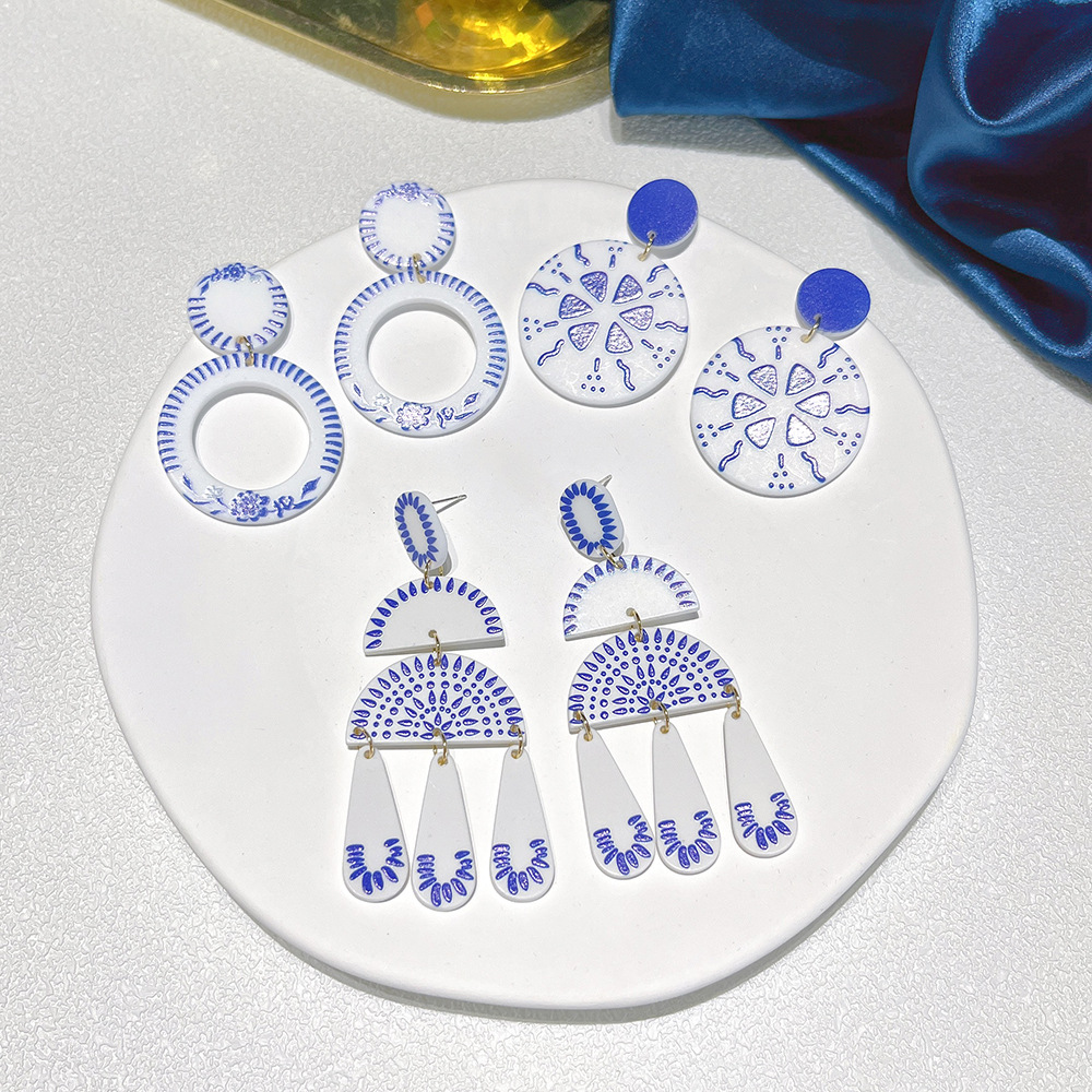 1 Pair Ethnic Style Round Arylic Water Ripples Stoving Varnish Womenu0027S Drop Earrings