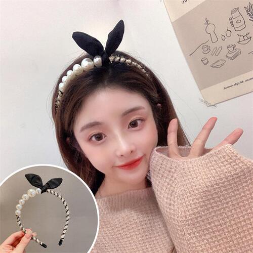 Pearl headband female small fragrant bunny ears short hair headband French Korean simple face wash hair pressure non-slip headwear