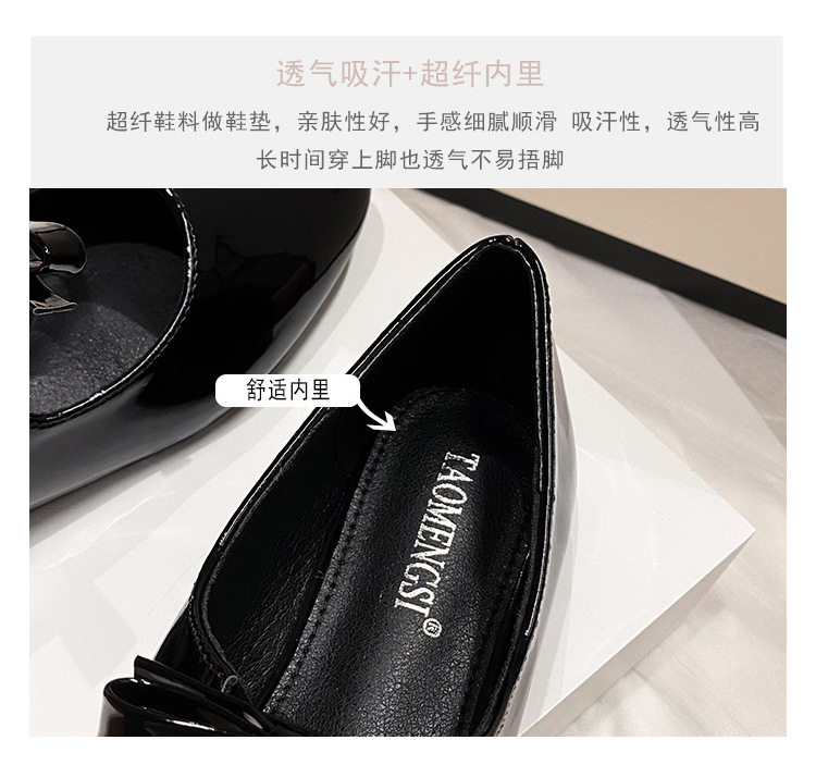 Giày búp bê nữ mũi vuông cổ thấp thắt nơ quai ngang, đế bằng gót thấp 1–3 cm — Màu hồng đen, Màu đen, Màu đỏ chi tiết 10