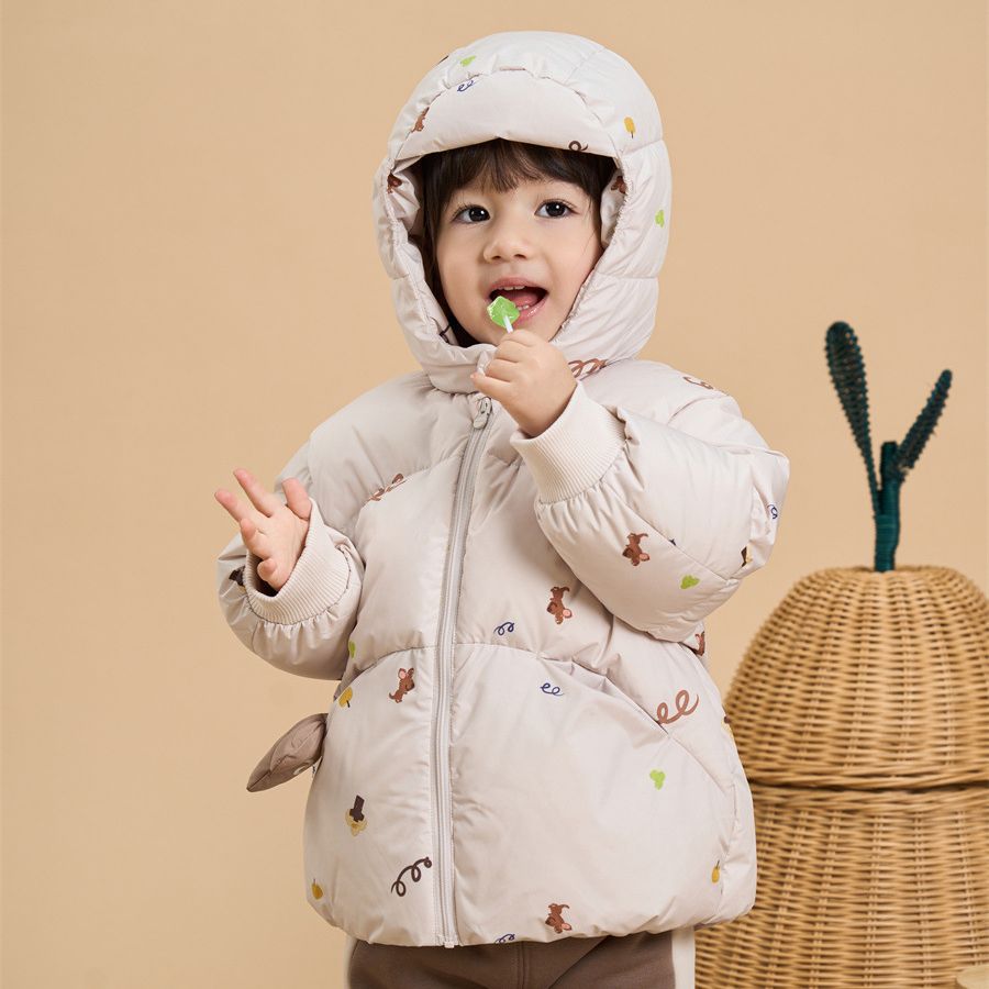 90绒鹅绒玩偶婴儿绒羽绒服男童冬季女童短款外套2023新款保暖