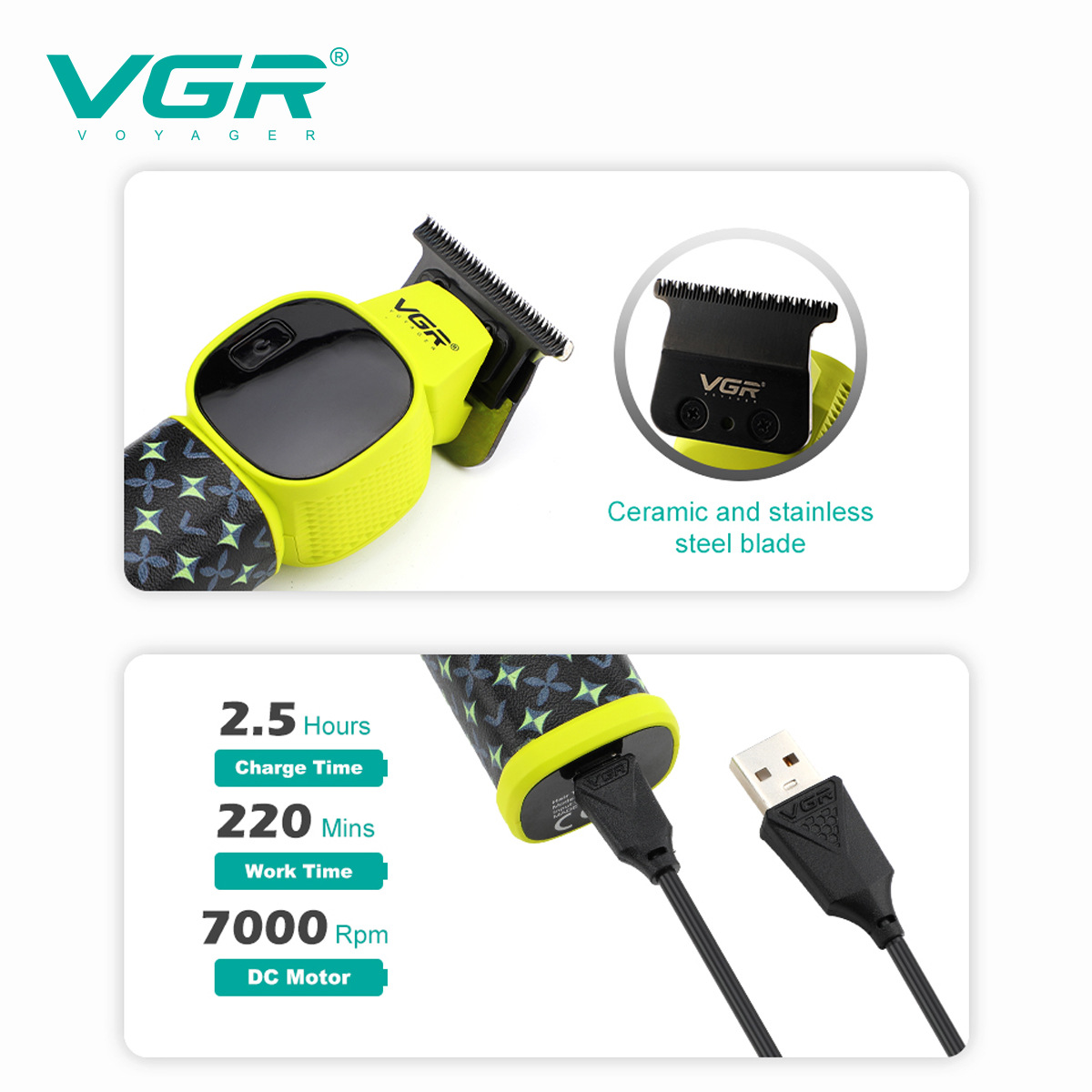 VGR185 Electric Hair Clipper for Men Digital Display Rechargeable Home Use Engraving Spicy Hair Cross Border_voghion.com