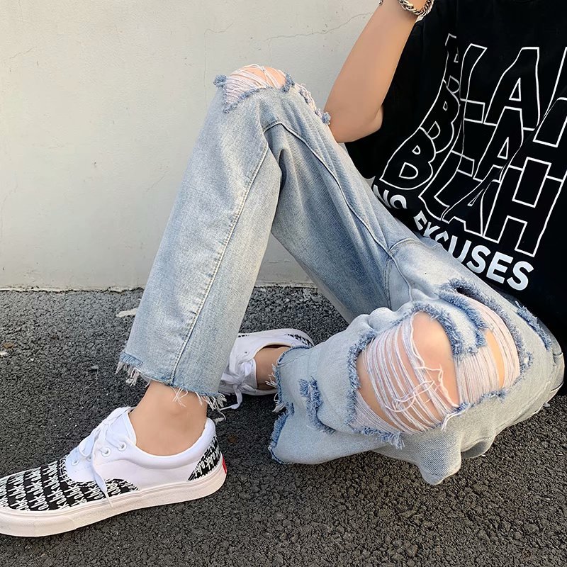 Abbigliamento uomo Jeans estivi da uomo larghi e leggeri Pantaloni casual corti a gamba dritta strappati di marca di tendenza_voghion.com