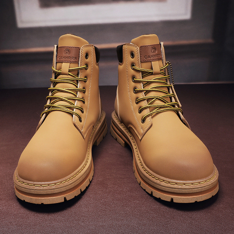 Jauni ādas augstie zābaki vīriešu britu vintage ādas zābaki lieli dzelteni zābaki_voghion.com