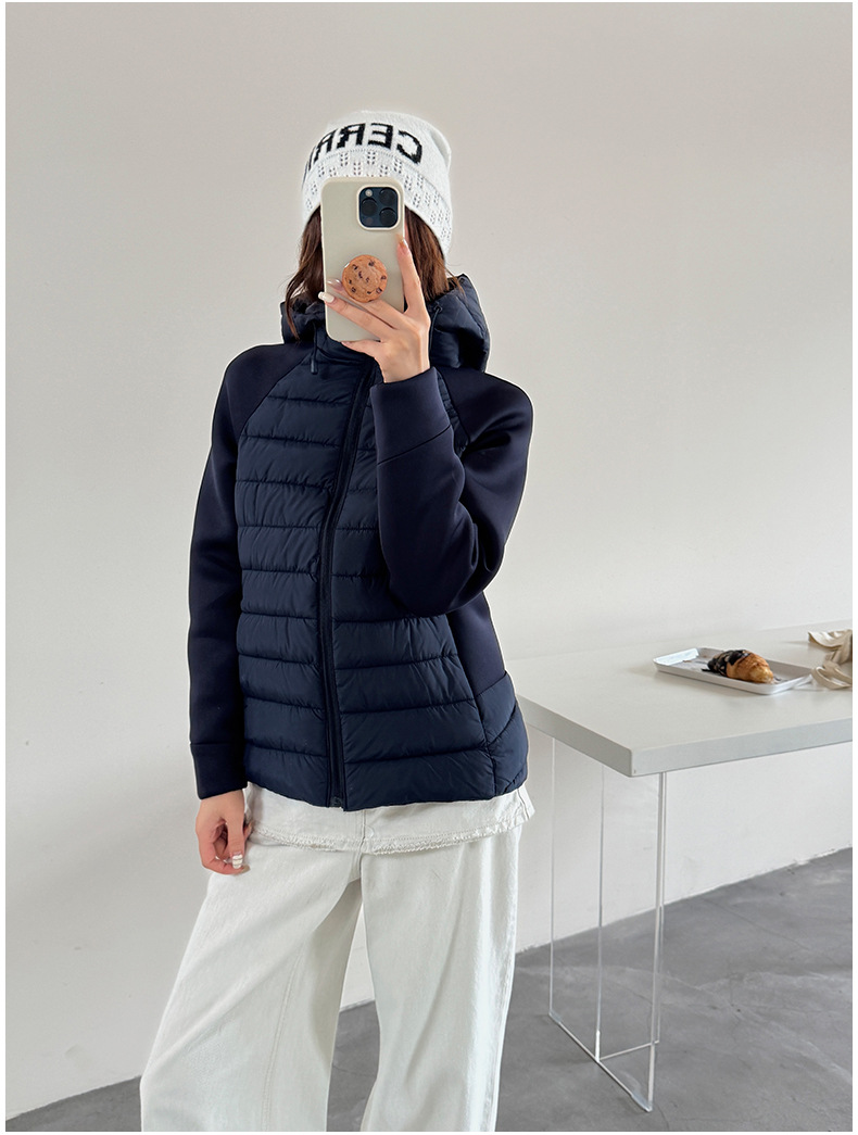 Algodón delgado estilo de moda europea y americana 2025 chaqueta de algodón empalmado chaqueta de algodón delgada de cuello de pie chaqueta de algodón de mujer image 9