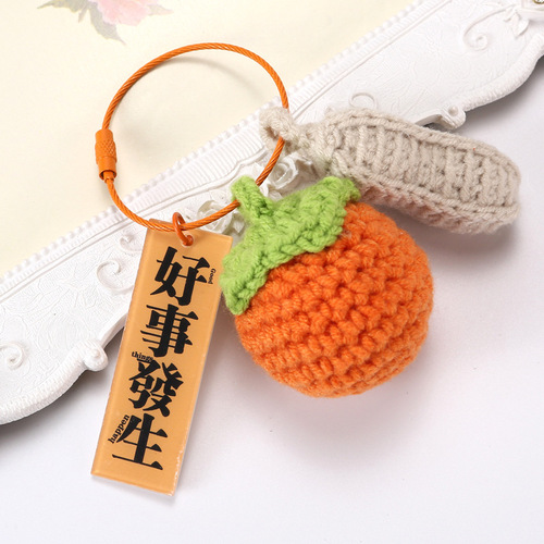 Finished product good things happen buckle keychain pendant wool knitted persimmon companion gift bag accessories student gift