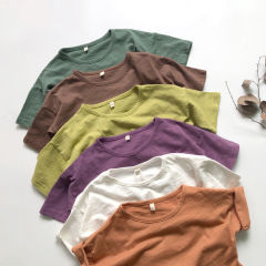 Artistic texture pastel color series Korean children's curved hem loose short sleeve T-shirt top for summer 2024
