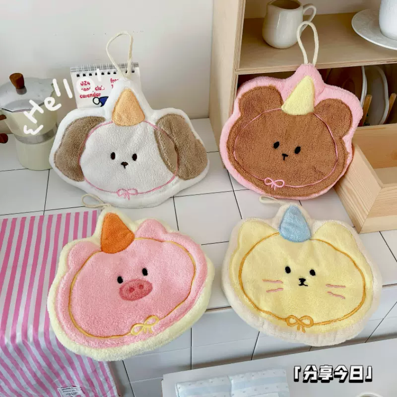 版权可挂式加厚超强吸水可爱卡通擦手巾珊瑚绒小方巾厨房浴室两用