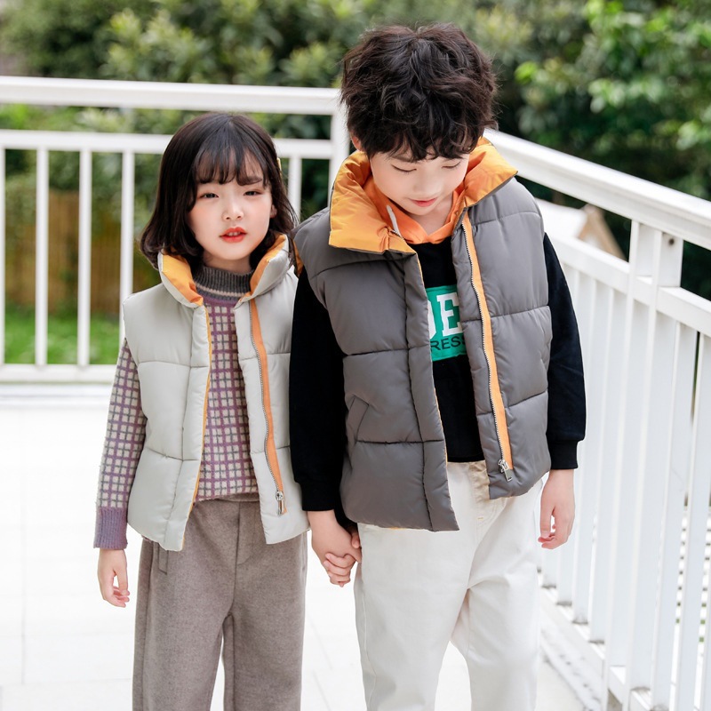 Niños collar de pie Chaleco de algodón niños y niñas Otoño e Invierno Nuevo abajo Chaleco de algodón bebé moda desgaste exterior chaleco medio y niños grandes