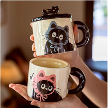 可爱猫咪杯子情人节情侣生日礼物水杯女生办公室陶瓷马克杯带盖勺