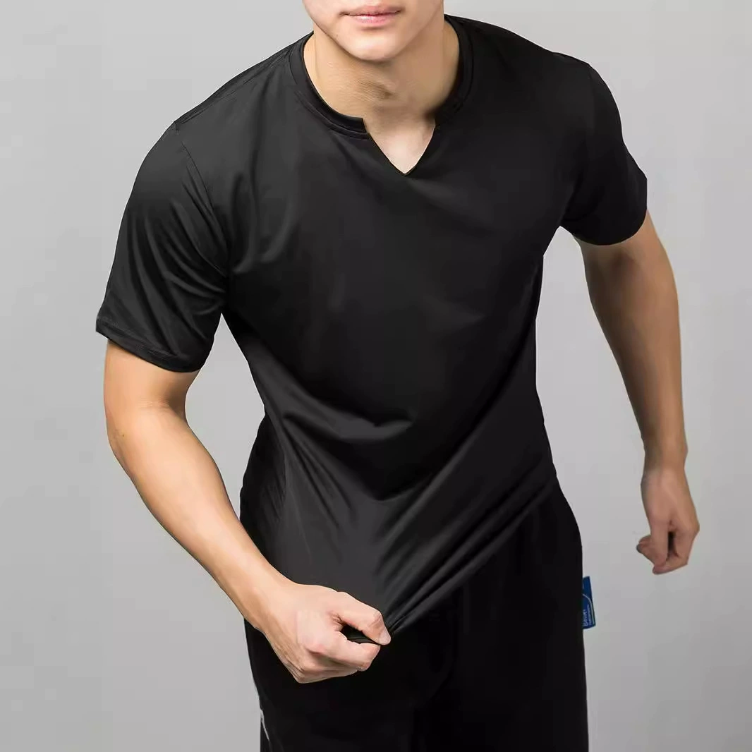 Трансграничные мужские виды спорта быстрый сухой с короткими рукавами фитнес-тренировочная футболка для бега сплошной тонкого жесткого парня