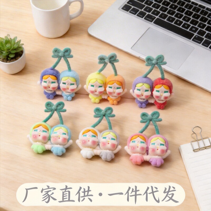 New Flocked Cherry Crying Baby Cartoon Cute Resin Office Ornaments DIY Jewelry Car Accessories Wholesale Ins Style