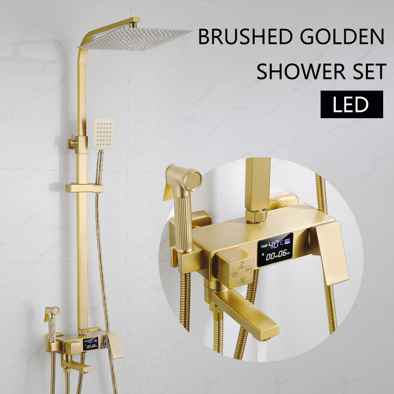 Digital Display Shower Set for Home Use, Wall-Mounted Shower Head, Bathroom Rain Shower, Foreign Trade Temperature Control Constant Temperature Shower