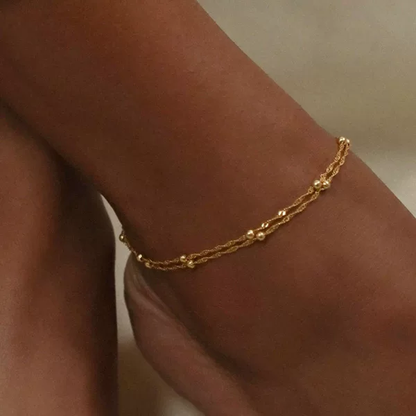 European and American Cross-Border Popular Stackable Gold Anklets for Women, Minimalist Everyday Beach Vacation Style Foot Jewelry, Fashionable Foot Accessories