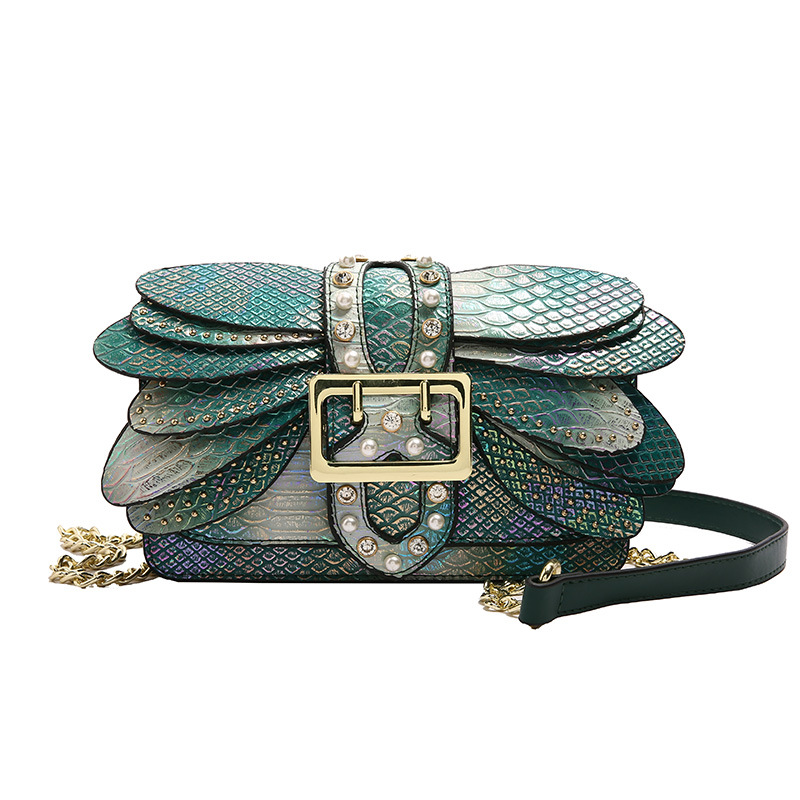 Bolso de cadena de comercio exterior transfronterizo 2025, otoño nuevo colorido bolso de hombro mariposa de mujer, bolso de mochila dorado brillante con diamantes