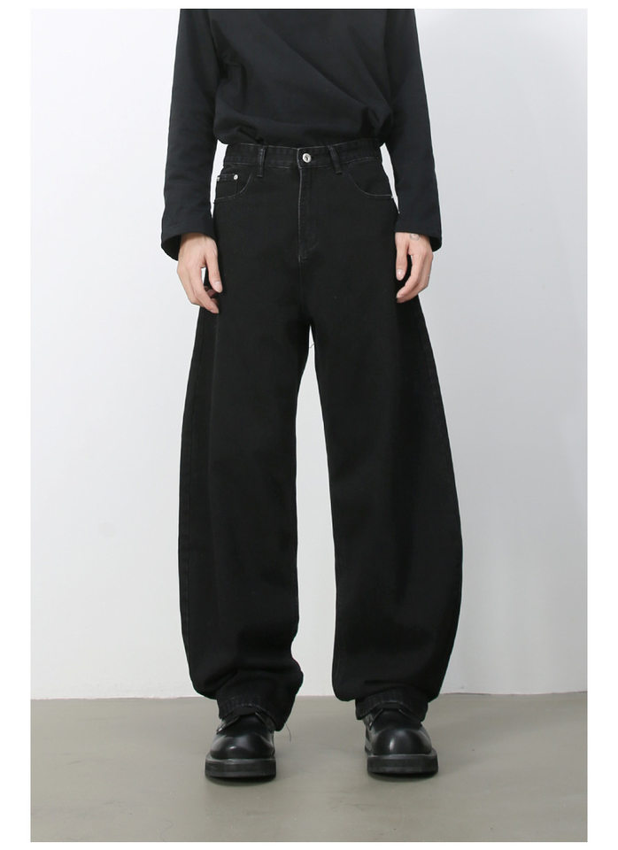 Quần jean nam ống rộng dáng suông cạp vừa phong cách đường phố — Denim đen, Làm cũ, Màu trắng, Màu xanh lam chi tiết 20