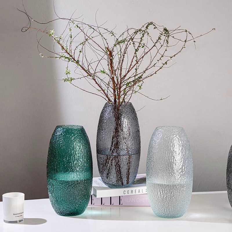 Vintage gran jarrón de vidrio de lujo ligero agua transparente dragón sauce caballo borracho adornos de madera sala de estar flor floral gran jarrón