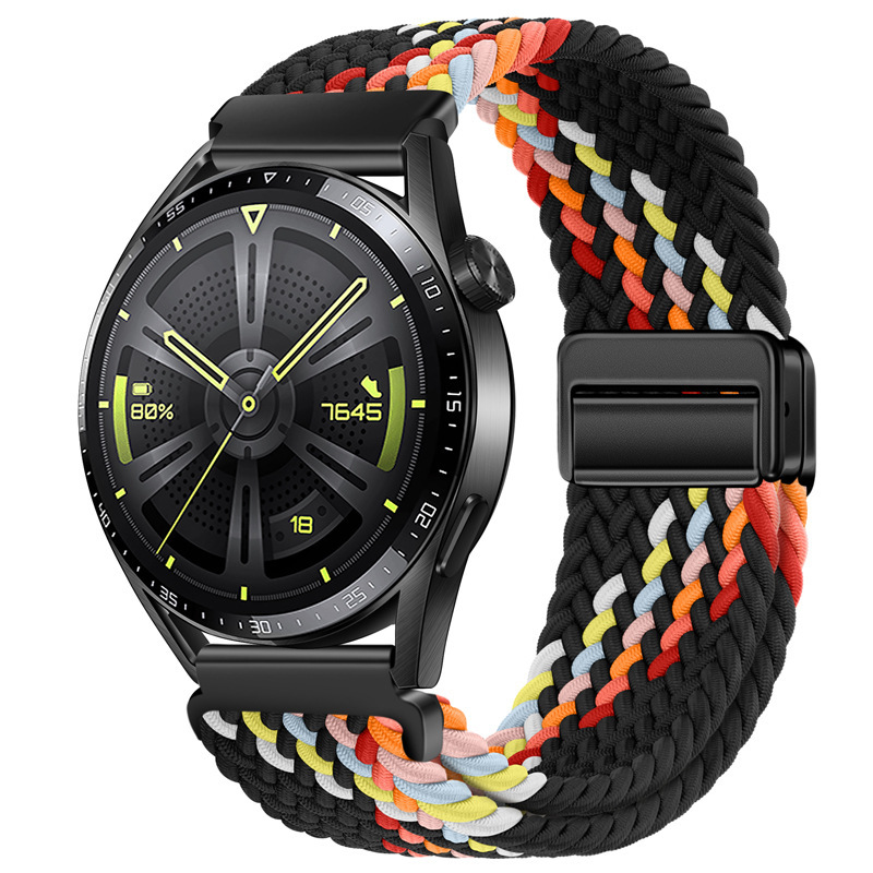 Adecuado para correa de reloj Huawei GT5 con hebilla de succión magnética, correa de reloj deportivo Samsung watch7 elástica y transpirable tejida de nailon