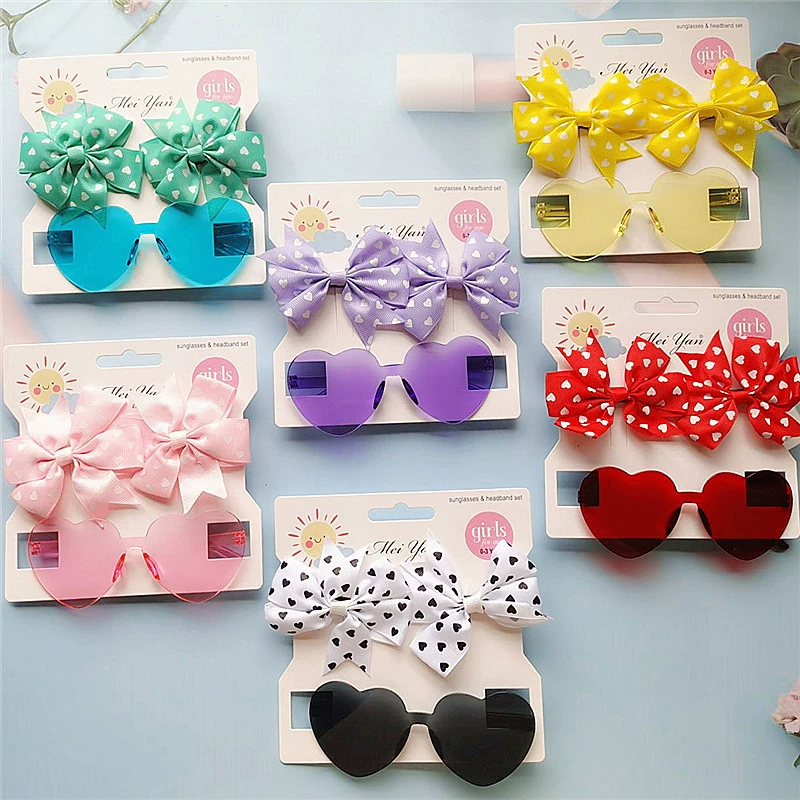 Children's transparent glasses solar-powered, hairgrip, sunglasses heart-shaped, set