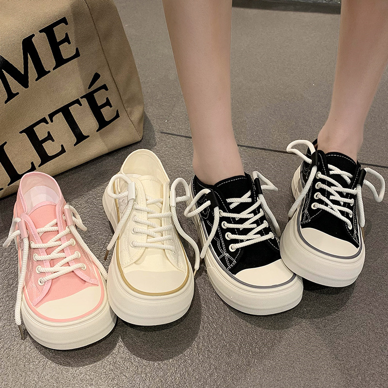Nurse Huhu Ugly Cute Wide Head Thick Sole Canvas Shoes for Women 2023 New Arrival Unique Original Mango Head Matched with Skirt White Shoes