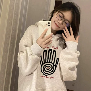 重磅加厚绒卫衣女2026新美式宽松连帽秋冬灰色慵懒风外套