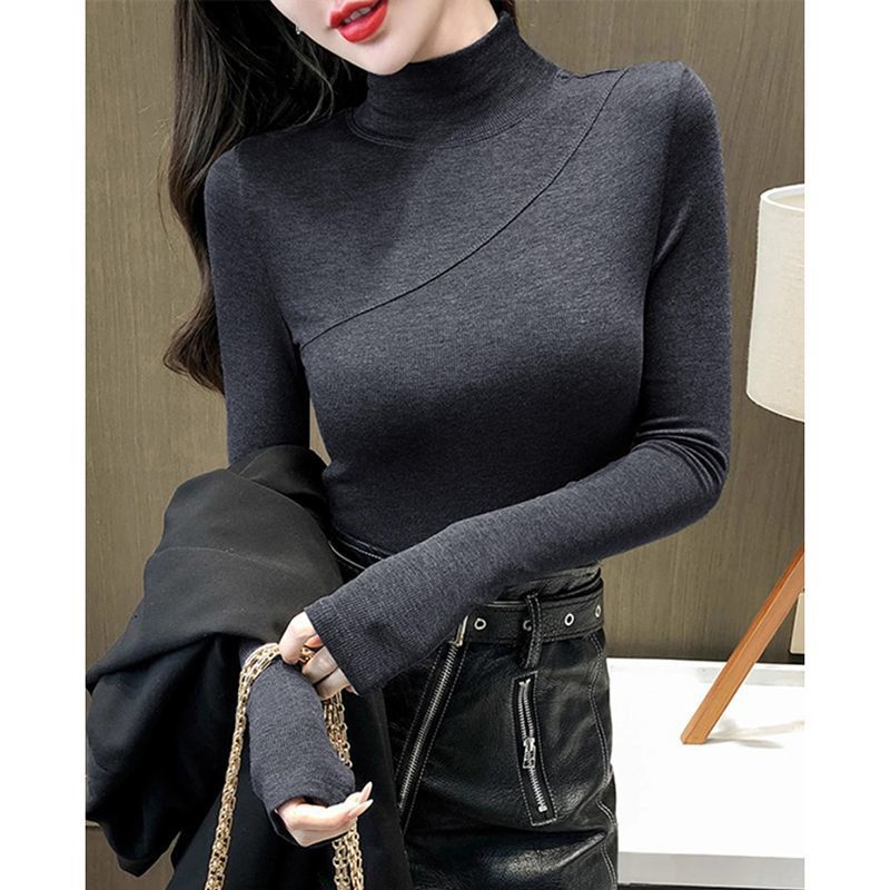 Half Turtleneck Bottoming Shirt for Women, Autumn and Winter New Style, Velvet, Thickeneded, Warm, Slim, Elastic, Versatile and Stylish Top