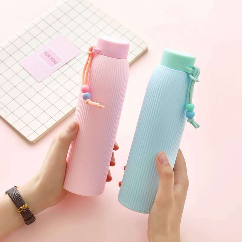二重構造の耐熱二重層水筒、内側はガラス、外側はプラスチック、落下防止、持ち運び可能なカップ、断熱、学生、女性向け、携帯用|undefined