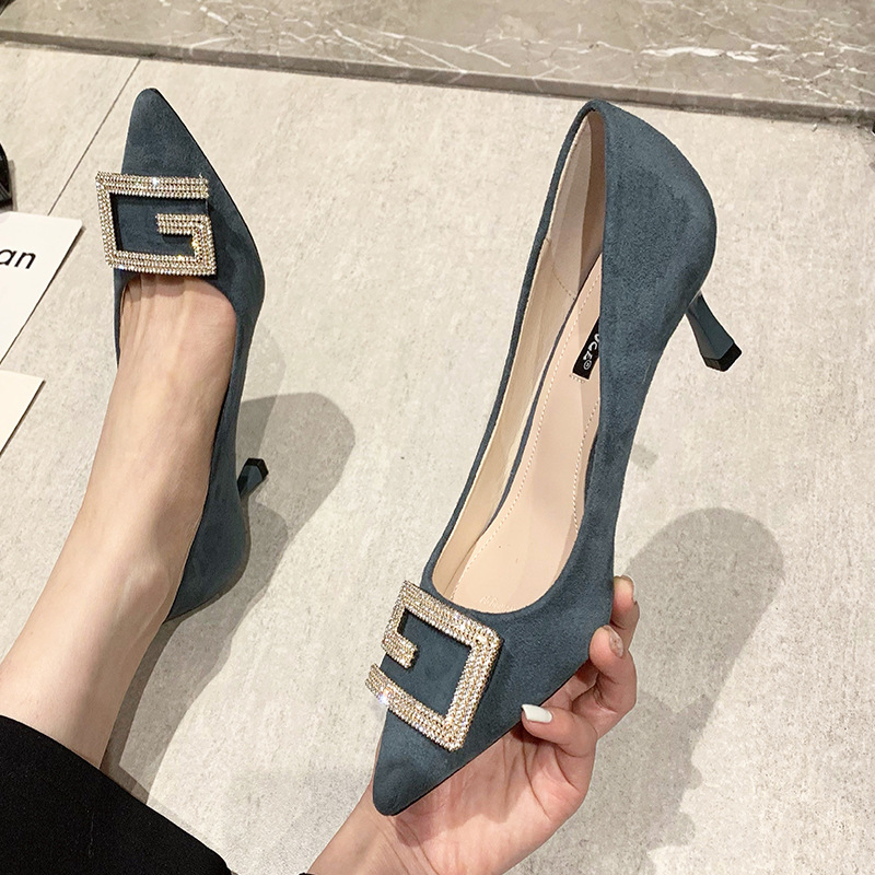 Einzelner Schuh Damen 2023 Neue hohe Schuhe spitz dünner Absatz Wasser Diamant Mesh Rot Vielseitig Französisch Mädchen Schwarz 5cm 7cm_voghion.com