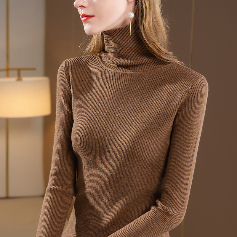 Las mujeres de cuello alto punto bottoming camisa 2022 otoño e invierno nuevo color sólido pullover caliente interior vientre que cubre la parte superior