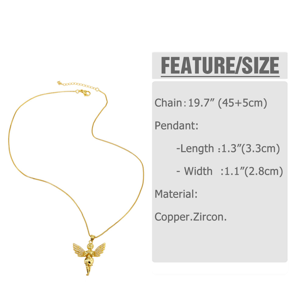creative goldplated microinlaid zircon angel pendant copper necklacepicture1