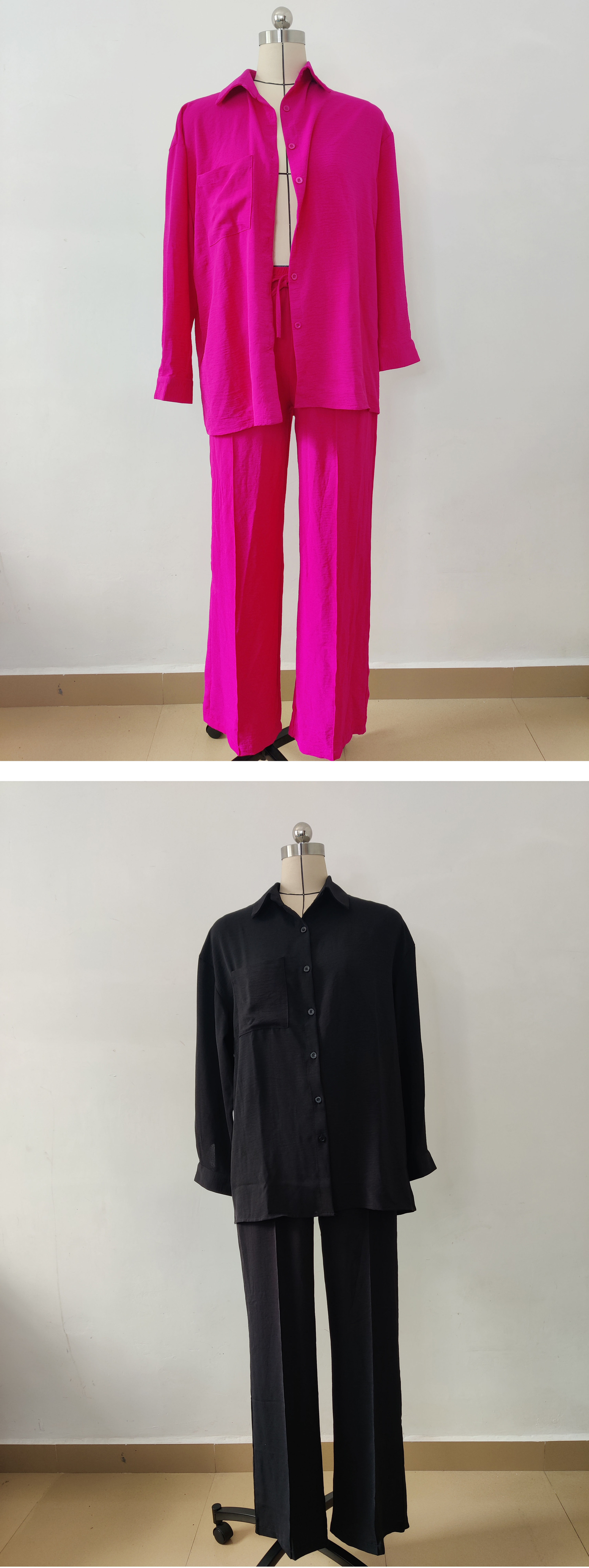 Conjunto de dos piezas para mujer camisa holgada y pantalón_voghion.com