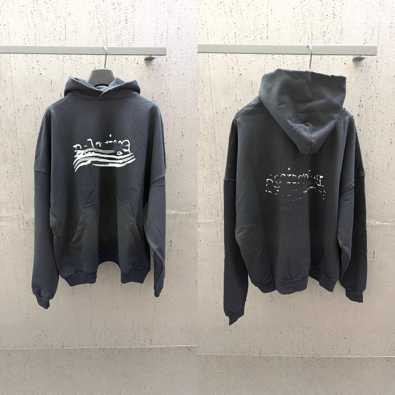 パリ 24 正しいバージョン SS 秋冬新作 B フロントとバックコーラクラシックロゴグラフィティホワイトフード付きスウェットシャツ|undefined