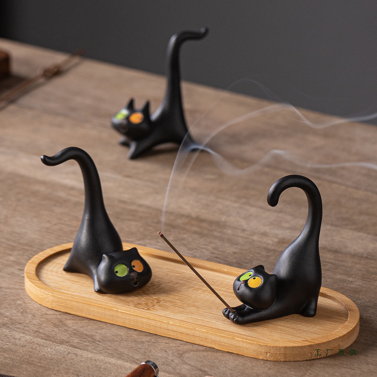 系可爱陶瓷小萌猫香座摆件家用室内檀香沉香线香香插书房笔架