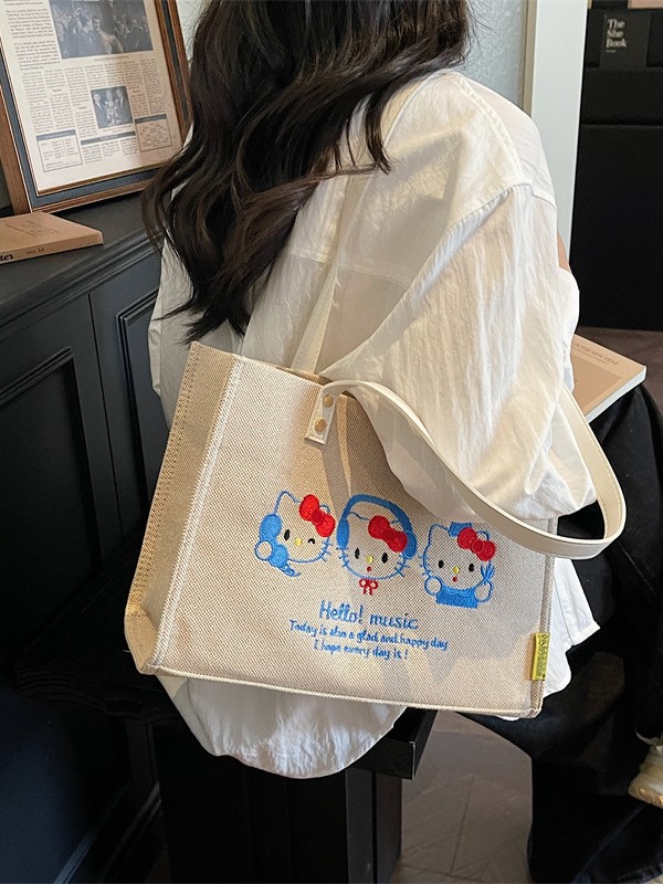 Bolso de lona de gran capacidad para mujeres 2026 nuevo estilo coreano bordado bolso de hombro brazaleta simple bolso de mano image 4