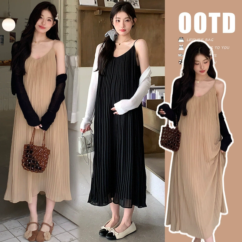 Реальный спот 2024 новая летняя одежда темперамент тонкая и плиссированная беременная мама подтяжка длинная юбка солнцезащитный крем